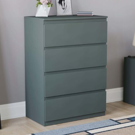 Home Discount – Commode moderne 4 tiroirs en bois MDF – Dimensions H 95.5 x L 70 x P 40 cm – Design épuré sans poignée – Couleur vert (1/5)
