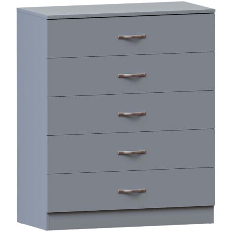 Riano Commode 5 tiroirs meuble de rangement spacieux pour chambre H 90 x L 75 x P 36 cm, Gris