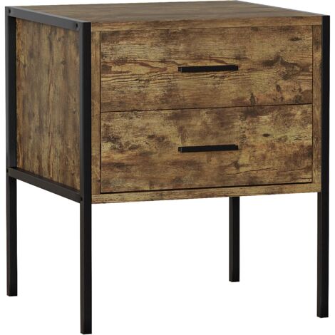 Brooklyn Table de Chevet avec 2 tiroirs, meuble de chambre, commode, Gris (1/5)
