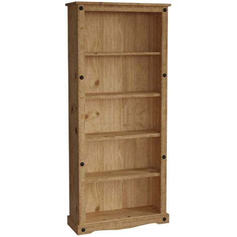Home Discount – Bibliothèque en pin massif 5 niveaux H 170 x L 75 x P 29 cm – Finition cirée vieillie – Capacité 10 kg par étagère – Style rustique