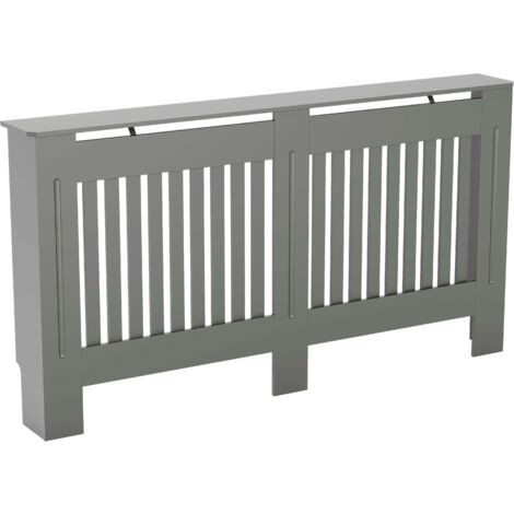 Chelsea Cache-radiateur moderne en MDF avec grille à lattes, Gris, Grand