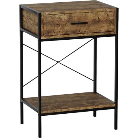 Home Discount – Console Brooklyn 1 tiroir – Plateau 50x34cm en bois foncé – Étagère inférieure en fer – Style industriel (1/5)