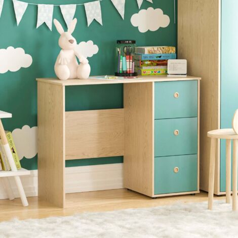 Home Discount – Bureau enfant avec 2 tiroirs et étagères – Dimensions H 70,5 x L 91,3 x P 40 cm – MDF et panneau de particules – Finition mélamine