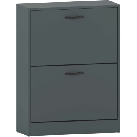 Home Discount – Meuble à chaussures 2 tiroirs – Dimensions H 80 x L 60 x P 24 cm – Panneau de particules – Finition mélamine – Pour entrée moderne (1/5)
