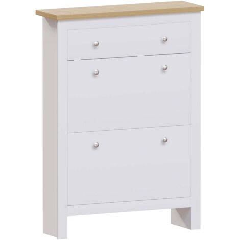 Home Discount – Armoire à chaussures 2 portes 1 tiroir – Dimensions H 108 x L 78 x P 24 cm – Matériau panneaux de particules – Finition mélamine blanche (1/5)