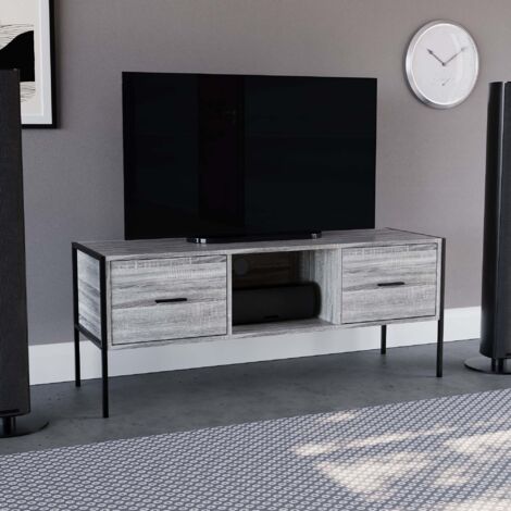 Brooklyn Meuble TV, Meuble de Rangement 2 Tiroirs pour Salon H 50 x L 123 x P 40 cm, Gris (1/5)
