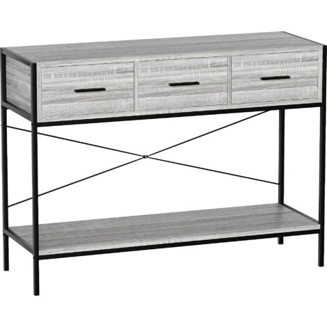 Brooklyn Table Console avec 3 Tiroirs Meuble d’Entrée Salon avec Étagère Pieds en Fer H 74 x L 100 x P 34 cm, Gris (1/5)