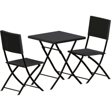 Salon De Jardin Bistro Luxe 3 Pièces Rotin Marron - Table Verre Trempé Et 2 Chaises Avec Coussins