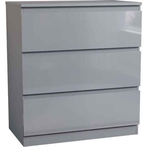 Glinton Commode 3 tiroirs haute brillance meuble de rangement pour chambre FSC 100% H 77 x L 70 x P 40 cm, Gris
