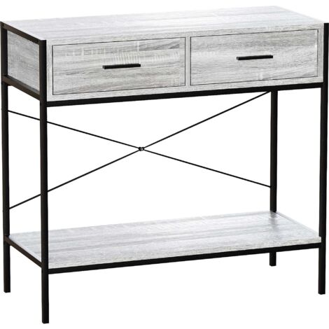 Brooklyn Table Console avec 2 Tiroirs Meuble d’Entrée Salon avec Étagère Pieds en Fer H 74 x L 80 x P 34 cm, Gris (1/5)