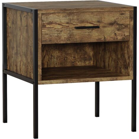 Brooklyn Table de Chevet avec 1 tiroir, meuble de chambre, commode, Bois-Foncé (1/5)