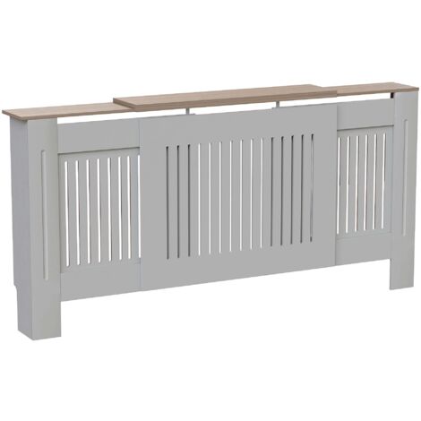 Home Discount – Cache-radiateur moderne en MDF – Grille à lattes – Réglable H 83 x L 140–204 x P 19 cm – Finition époxy résistante – Barrière de sécurité pour enfants