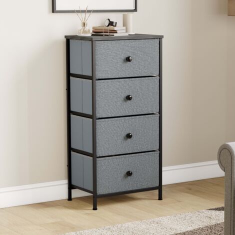 Chiffonnier Tissu Chorley 4 Tiroirs Compact Rangement H 92.5 x L 45 x P 29.8 cm, Gris-Noir (1/5)