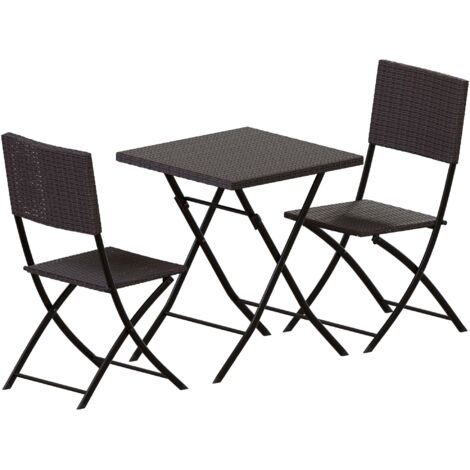 Ensemble Bistro Rotin 3 Pièces Mobilier de Jardin Terrasse Ensemble Table et Chaises 2 Places, Brun (1/4)