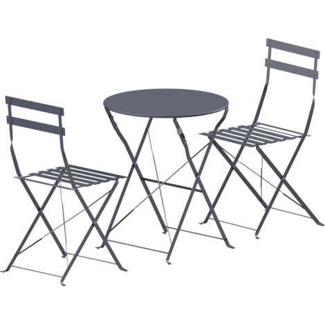 Ensemble Bistro Métal 3 Pièces Table et 2 Chaises de Jardin Extérieur, Gris Foncé (1/4)