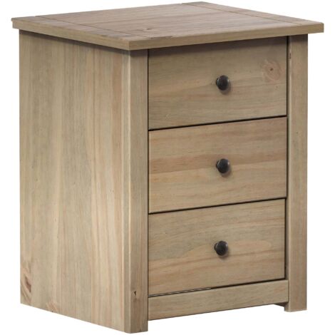 Home Discount – Table de chevet Panama 3 tiroirs – Pin massif – Dimensions L 46 x P 40 x H 57,1 cm – Charge max 30 kg – Montage facile (1/5)