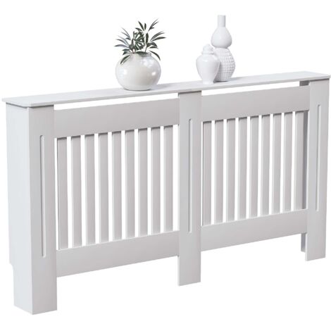 Home Discount – Cache-radiateur moderne en MDF blanc – Dimensions H 82 x L 112 x P 19 cm – Grille à lattes pour circulation optimale de chaleur