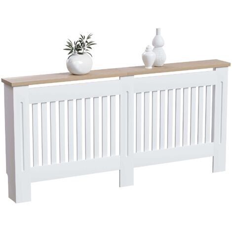Home Discount – Cache-radiateur moderne en MDF avec grille à lattes – Blanc – Très grand H 83 × L 111 × P 19 cm – Barrière contre brûlures – Installation rapide
