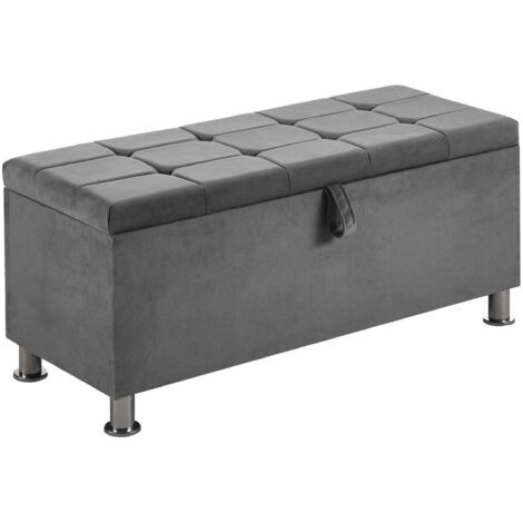 Valencia Banc Ottoman de Rangement Coffre de Chambre et Couloir, Velours Gris Clair (1/5)
