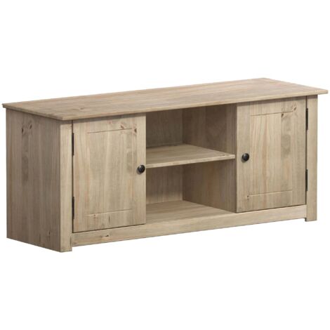 Panama Meuble TV en Pin Massif 2 Portes 1 Étagère Meuble de Rangement H 50 x L 120 x P 40 cm (1/5)