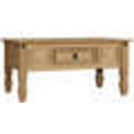 Home Discount – Table basse fixe en pin massif avec 1 tiroir – Dimensions H 44,6 x L 94 x P 56 cm – Finition cirée vieillie pour salon élégant (1/4)