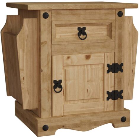 Home Discount – Table basse fixe en pin massif ciré vieilli – Dimensions H 51,5 x L 54 x P 38 cm – 1 tiroir et 1 porte pour rangement optimisé (1/5)