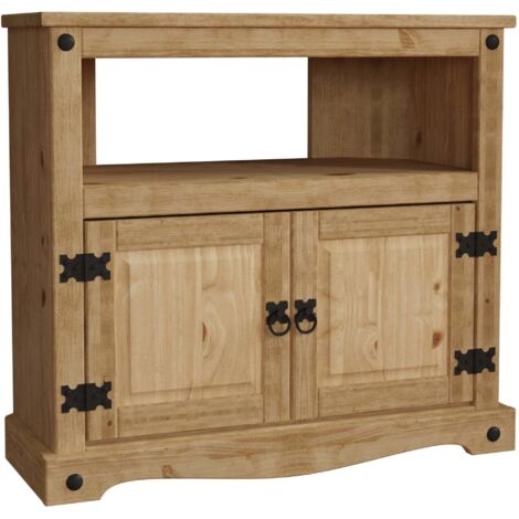 Home Discount – Meuble TV d’angle en pin massif – 2 portes – H 70 x L 77,5 x P 40 cm – Finition cirée vieillie – Pour téléviseurs jusqu’à 43 pouces (1/5)