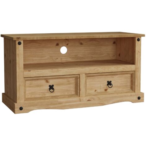 Corona Meuble TV en Pin Massif 2 Tiroirs Meuble de Rangement H 51 x L 100 x P 40 cm (1/5)