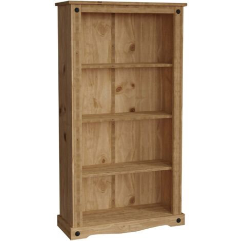 Home Discount – Bibliothèque moyenne 4 niveaux en pin massif – H 138,5 x L 75 x P 29 cm – Finition cirée vieillie – Espace de rangement optimisé (1/5)