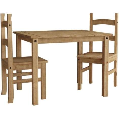 Corona Ensemble Salle à Manger 2 Places Table avec 2 Chaises en Pin Massif H 74,8 x L 75 x P 75 cm (1/4)