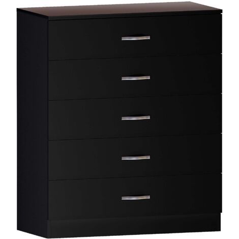 Home Discount – Commode enfant 5 tiroirs – Dimensions H 90 x L 75 x P 36 cm – MDF et panneau de particules – Finition mélamine noire