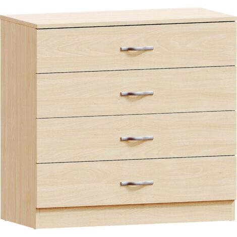Riano Commode 4 tiroirs meuble de rangement pour chambre design moderne H 72 x L 75 x P 36 cm, Pin