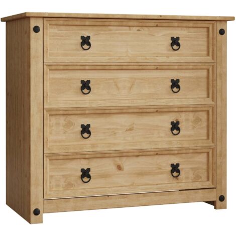 Home Discount – Commode rustique 4 tiroirs en pin massif – Dimensions H 73 x L 80 x P 41 cm – Finition cirée vieillie pour chambre