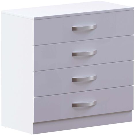 Hulio Commode 4 tiroirs haute brillance meuble de rangement pour chambre, Blanc (1/5)