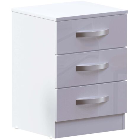 Hulio Table de Chevet avec 3 tiroirs, meuble de chambre, commode, finition laquée brillante, Blanc (1/5)
