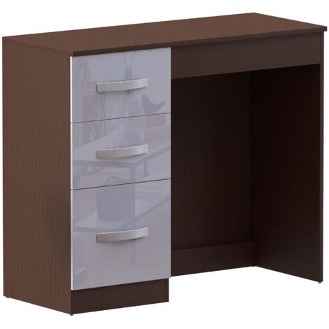 Hulio Coiffeuse avec 3 Tiroirs Finition Haute Brillance Bureau de Maquillage Meuble de Chambre H 79 x L 93 x P 38 cm, Noyer-et-Blanc (1/5)