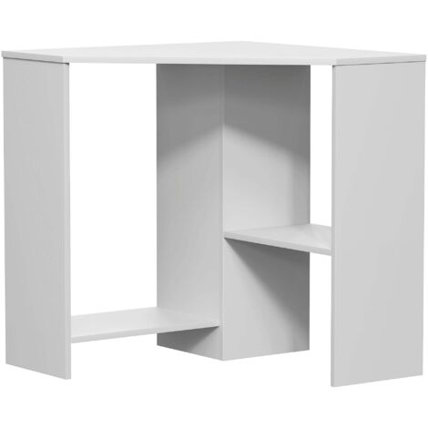 Hetton Bureau d’Angle Informatique avec 2 Étagères Table d’Ordinateur Poste de Travail H 76 x L 100 x P 70 cm, Blanc