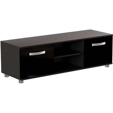 Cosmo Meuble TV Moderne Haut Brillant 2 Portes Meuble H 38 x L 120 x P 40 cm, Noir (1/5)