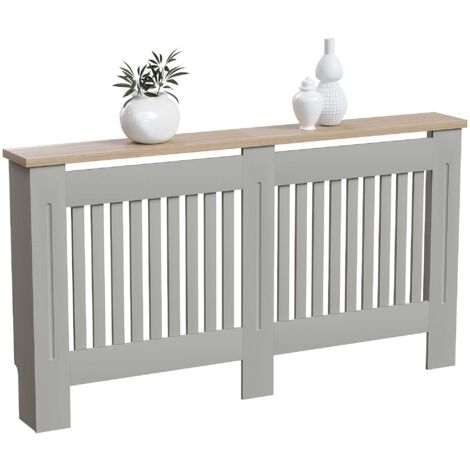 Home Discount – Cache-radiateur moderne en MDF avec grille à lattes – Gris – Dimensions H 83 × L 111 × P 19 cm – Installation rapide