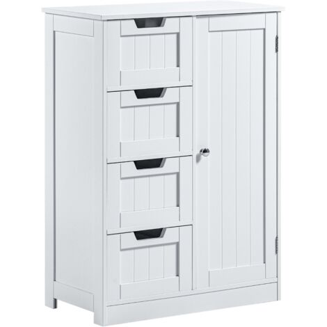 Priano Armoire indépendante 4 Tiroirs 1 Porte Meuble de Rangement Salle de Bain H 81 x L 60 x P 30 cm, Blanc (1/5)