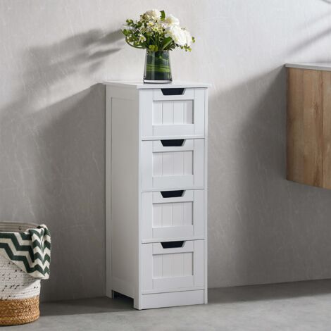 Priano Armoire indépendante 4 Tiroirs Meuble de Rangement Salle de Bain H 81 x L 30 x P 30 cm, Blanc (1/5)