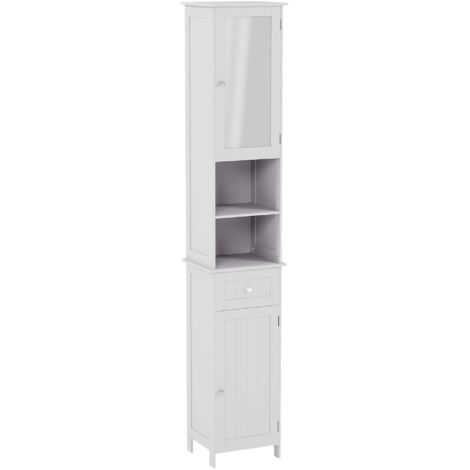Priano Armoire Haute Indépendante de Salle de Bain à 2 Portes avec Miroir H 190 x L 34,8 x P 30 cm, Blanc (1/5)