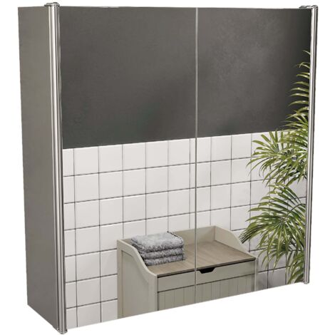 Tiano Armoire de Salle de Bain Murale à 2 Portes avec Miroir en Acier Inoxydable H 45 x L 45 x P 13 cm (1/5)