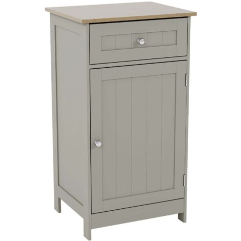 Priano Armoire indépendante 1 Tiroir 1 Porte Meuble de Rangement Salle de Bain H 77 x L 43 x P 34 cm, Gris-Chêne (1/5)