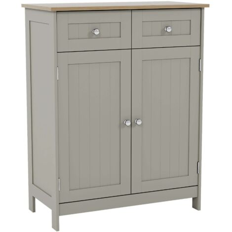 Priano Armoire indépendante 2 Tiroirs 2 Portes Meuble de Rangement Salle de Bain H 75 x L 60 x P 30 cm, Gris-Chêne (1/5)