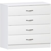 Home Discount – Commode enfant 4 tiroirs H 72 x L 75 x P 36 cm – MDF et panneau de particules – Poignées en acier inoxydable – Finition mélamine blanche
