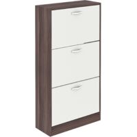 Meuble à chaussures 3 tiroirs pour entrée, armoire de rangement bicolore H 118 x L 60 x P 24 cm, Noyer-Blanc