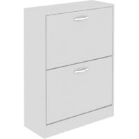 Home Discount – Meuble à chaussures 2 tiroirs – Dimensions H 80 x L 60 x P 24 cm – Structure en panneau de particules – Poignées en acier inoxydable – Blanc