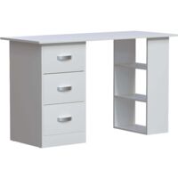 Home Discount – Bureau informatique blanc avec 3 tiroirs et 3 étagères – Dimensions H 72 x L 120 x P 49 cm – MDF mélaminé moderne