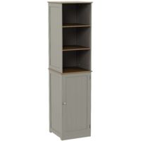 Priano Armoire Haute Indépendante de Salle de Bain à 1 Porte avec 2 Étagères H 160 x L 40 x P 38 cm, Gris-et-Chêne